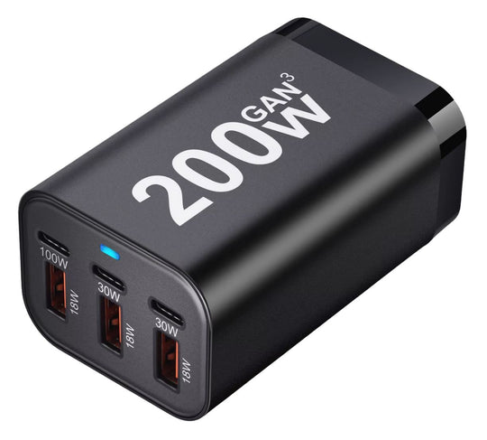 200W USB-C Schnellladegerät 6 Anschlüsse - 100W PD Universelles Ladegerät