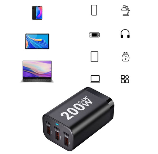 200W USB-C Schnellladegerät 6 Anschlüsse - 100W PD Universelles Ladegerät