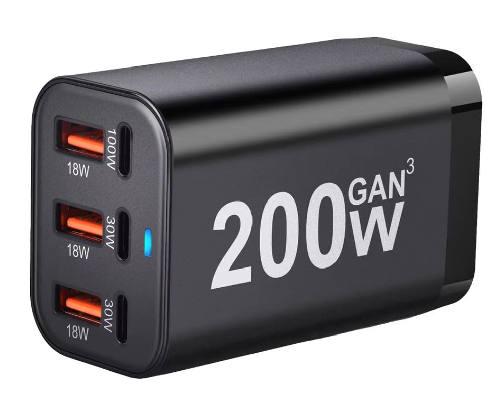 200W USB-C Schnellladegerät 6 Anschlüsse - 100W PD Universelles Ladegerät