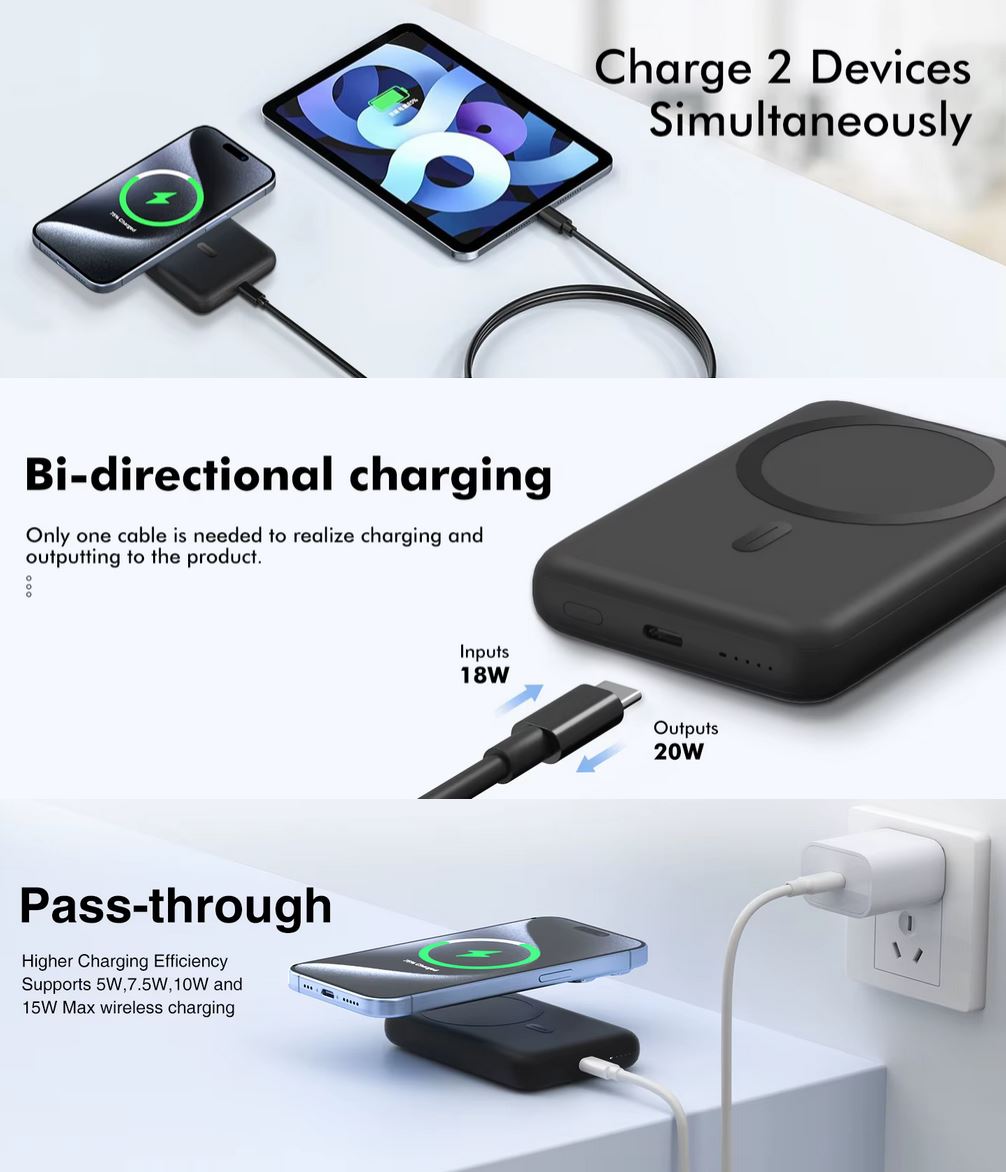 Batterie externe sans fil pour smartphone 10 000 mAh – Charge magnétique